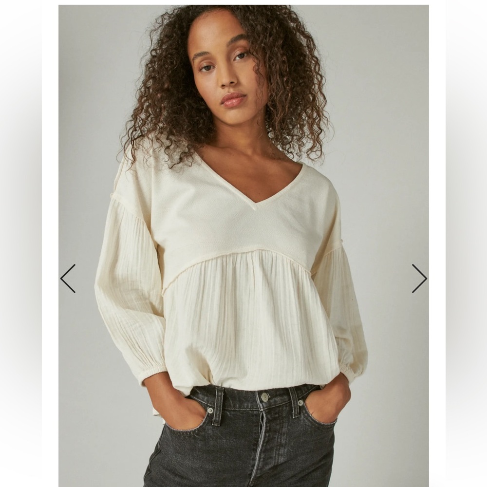 Lucky Brand - Long Sleeve Woven Mixed Top - NWOT